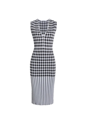 Another Tomorrow gingham-knit V-neck dress - White