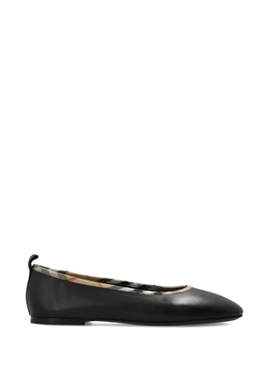 Burberry Robin check-trim leather ballet flats - Black