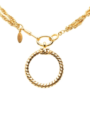 CHANEL Pre-Owned 1970-1980 CC Gold Plated Double Chain Loupe Magnifying Glass Pendant Necklace costume necklace
