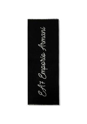 Ea7 Emporio Armani logo-script frayed-edge scarf - Black