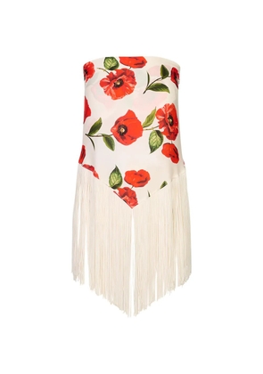 alice + olivia Mesha poppy-print fringed scarf - White