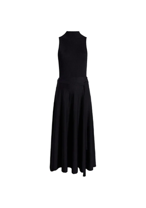 Another Tomorrow pleated mock-neck midi dress - Black