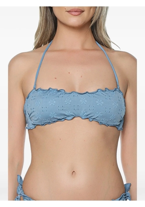 MC2 Saint Barth Libra broderie-anglaise ruffled bikini top - Blue