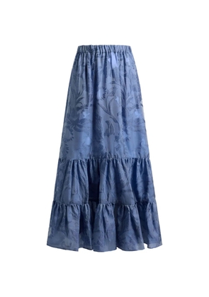ETRO silk jacquard maxi skirt with fil coupé floral motif - Blue