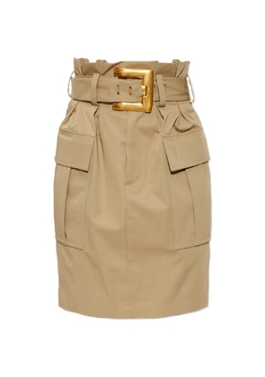 Balmain belted paperbag-waist skirt - Neutrals