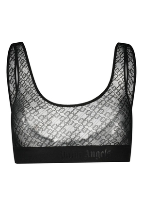 Palm Angels logo-print sheer tulle bra - Black