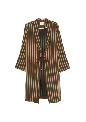 MOMONÌ vertical-stripe tie-fastening linen coat - Green