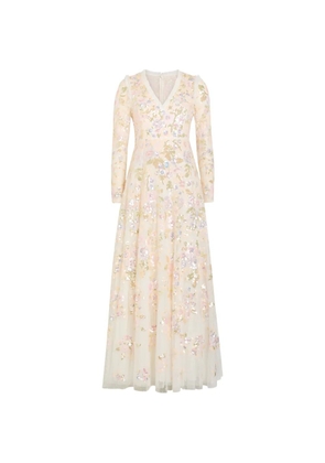 Needle & Thread sequin-embellished floral-print maxi dress - Neutrals