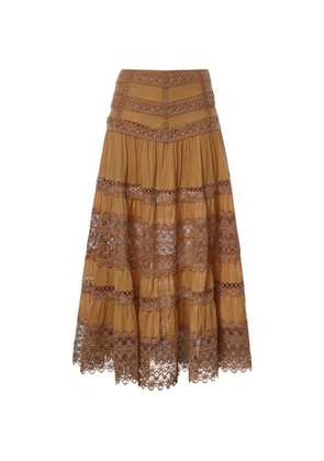 Charo Ruiz Ibiza Serza lace-trim tiered skirt - Brown