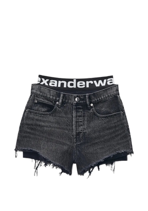 Alexander Wang logo-waistband frayed mini shorts - Grey