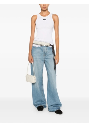 Miu Miu ruffle-trim ribbed-knit silk tank top - White