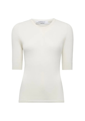 Another Tomorrow ribbed-neck elbow-sleeve sweater - White