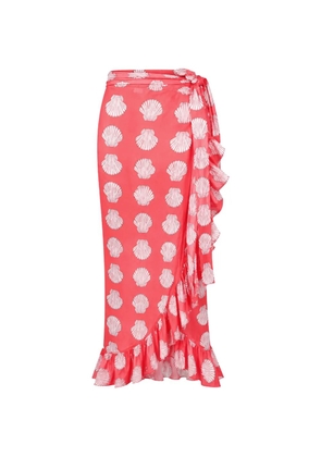 NIMO WITH LOVE Mullein ruffled shell-print skirt - Red