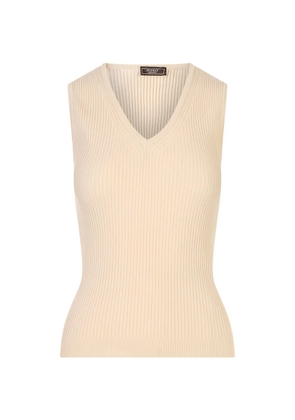 Peserico ribbed-knit V-neck top - Neutrals