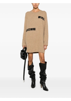 Just Cavalli logo-intarsia knitted mini dress - Neutrals