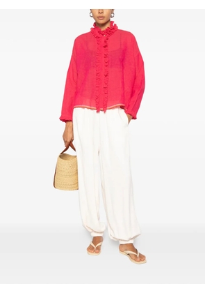 INJIRI ruffle-trimmed checked blouse - Pink