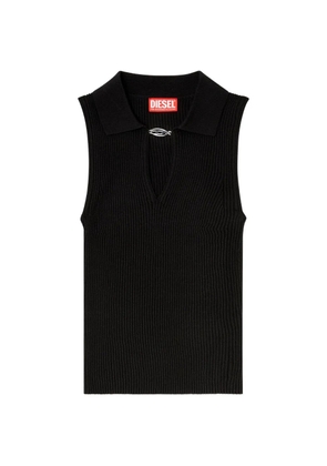 Diesel sleeveless rib-knit polo top in silk blend - Black