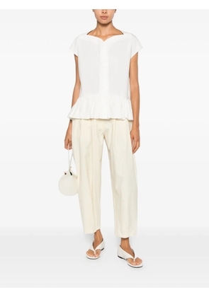 PSOPHIA ruffled-hem V-neck cotton blouse - White