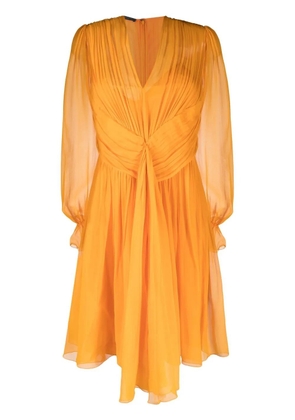Alberta Ferretti pleated silk V-neck dress - Orange