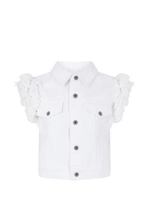 Rabanne fringe-trimmed sleeveless denim jacket - White