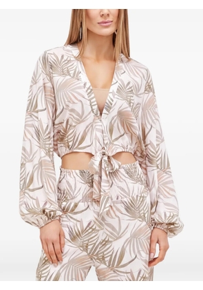 Melissa Odabash Gemma palm-print tie-front top - Neutrals