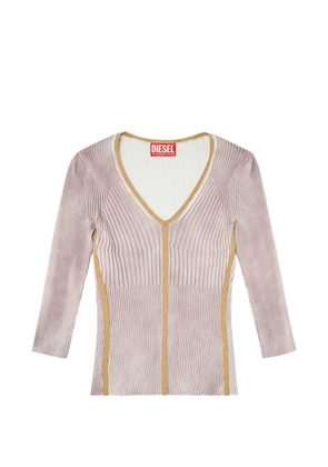 Diesel ribbed V-neck jumper with contrast bands - Pink