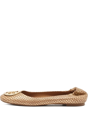 Tory Burch snakeskin emblem ballet flats - Brown