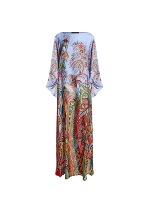 ETRO long twill dress whith placed Paisley foliage print - Blue