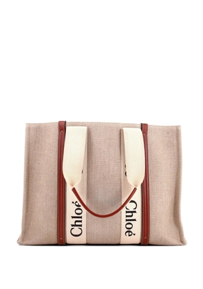 Chloé Pre-Owned Woody Canvas with Leather Large tote bag - Brown