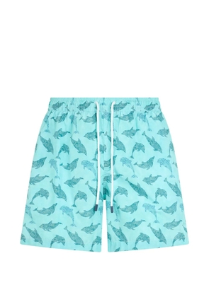 Fedeli dolphin-print drawstring swim shorts - Blue