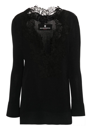 Ermanno Scervino lace-trim knitted T-shirt - Black