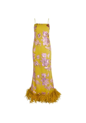 Taller Marmo Polignac feather-trimmed maxi dress - Yellow