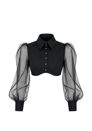 Elisabetta Franchi organza-sleeve cropped shirt - Black
