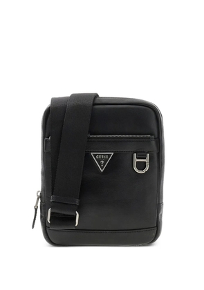 GUESS USA logo-plaque grained messenger bag - Black