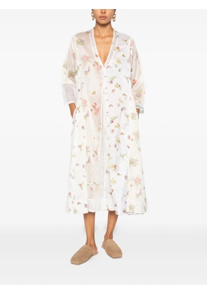 INJIRI floral-print V-neck midi dress - White