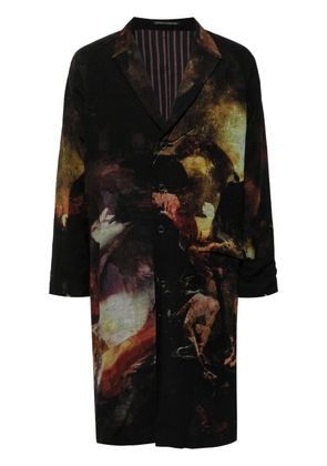 Yohji Yamamoto abstract-print single-breasted coat - Black