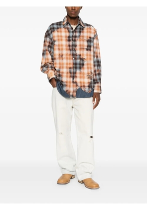 Feng Chen Wang distressed-effect checked shirt - Blue