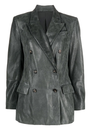 Brunello Cucinelli leather double-breasted jacket - Green