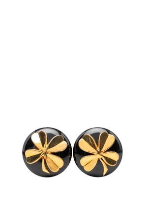 CHANEL Pre-Owned 1993 CC Gold Plated Resin Clover Clip On Earrings costume earrings - Black