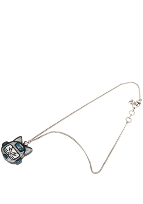 CHANEL Pre-Owned 2017 Brass Resin Strass and Faux Pearl Robot Cat Pendant Necklace costume necklace - Silver