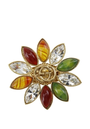 Gucci Pre-Owned 2000-2026 Gold Plated Strass Interlocking G Flower Ring costume ring