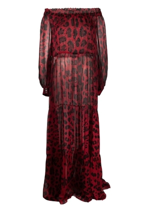 Philipp Plein leopard-print off-shoulder dress - Red