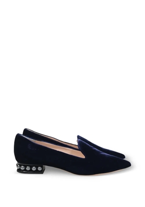 Nicholas Kirkwood faux pearl-embellished velvet loafers - Blue