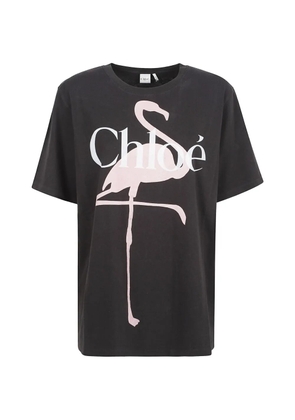Chloé flamingo-print logo-print T-shirt - Black