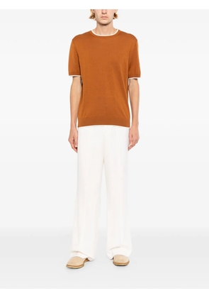 Kiton contrast-trim fine-knit T-shirt - Brown