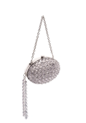 Self-Portrait Oval crystal-chain clutch bag - White