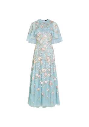 Needle & Thread floral-embroidered ruffled maxi gown - Blue