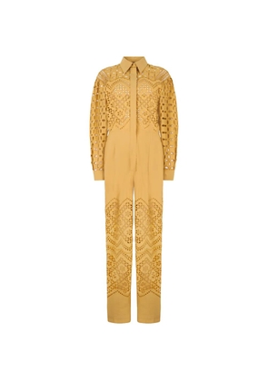 Alberta Ferretti broderie-anglaise long-sleeve jumpsuit - Yellow