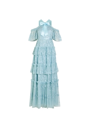 Needle & Thread Primrose floral-embroidered maxi dress - Blue