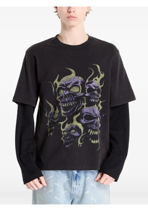 WASTED skull-print layered T-shirt - Black